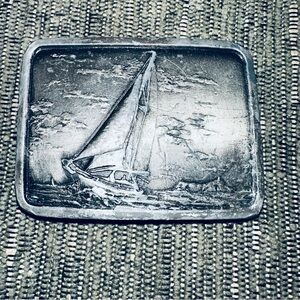 Vintage Nautical Belt Buckle Earth Sea San Francisco Indiana Metal Craft 1978